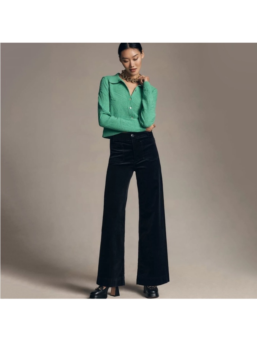 Anthropologie Maeve Colette Corduroy Full Length Wide-Leg Pants Black size 25 - Picture 3 of 10